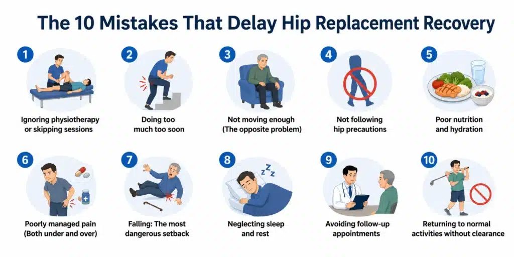 Mistakes that delay hip replacement recovery